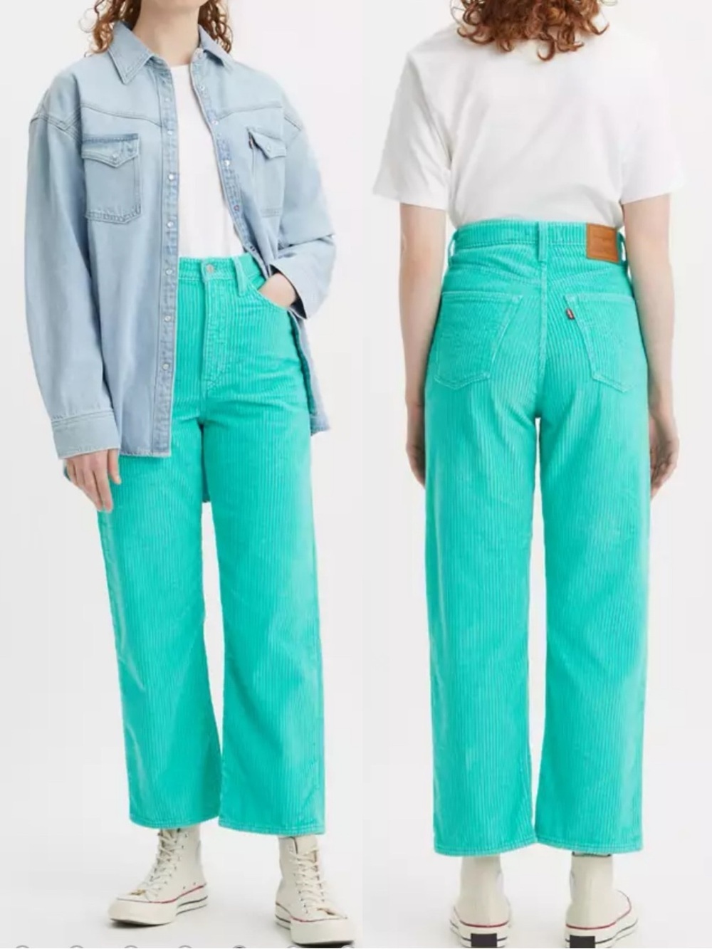 LEVS RIBCAGE CORDUROY STRAIGHT ANKLE PANT Wide Whale in Electric Green Size 26